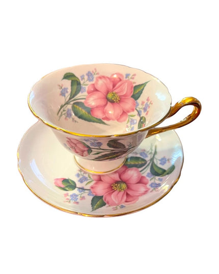 Vintage SHELLEY Tea cup and saucer Pink floral Bone China England flowe…