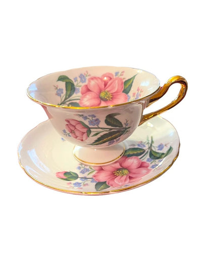 Vintage SHELLEY Tea cup and saucer Pink floral Bone China England flowe…