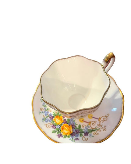 Vintage Queen Anne tea cup and saucer Happy Anniversary gift Bone china floral