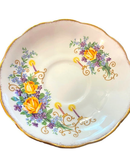 Vintage Queen Anne tea cup and saucer Happy Anniversary gift Bone china floral