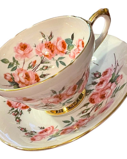 Sutherland England Tea Cup Saucer pastel pink floral flowers Fine Bone China