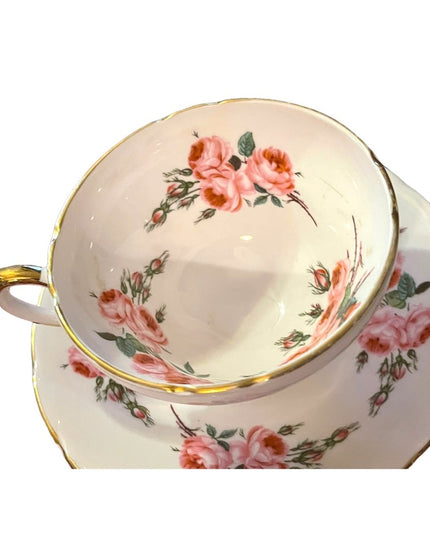 Sutherland England Tea Cup Saucer pastel pink floral flowers Fine Bone China