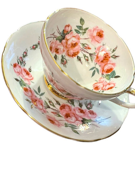 Sutherland England Tea Cup Saucer pastel pink floral flowers Fine Bone China