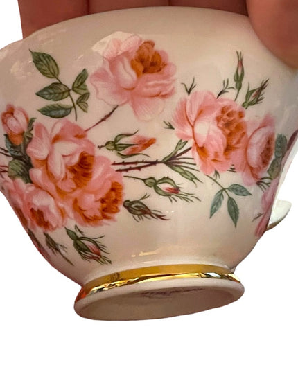 Sutherland England Tea Cup Saucer pastel pink floral flowers Fine Bone China