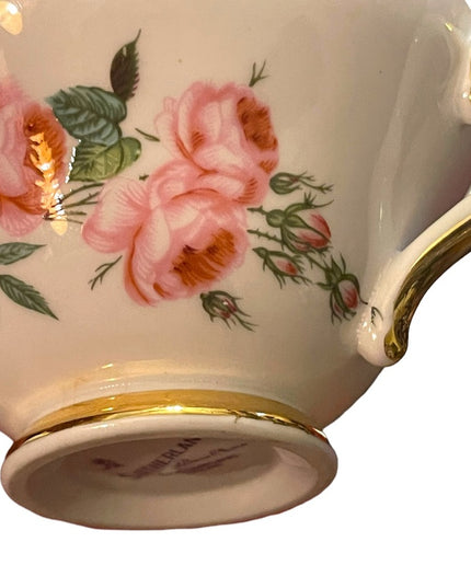Sutherland England Tea Cup Saucer pastel pink floral flowers Fine Bone China
