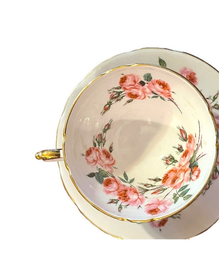 Sutherland England Tea Cup Saucer pastel pink floral flowers Fine Bone China