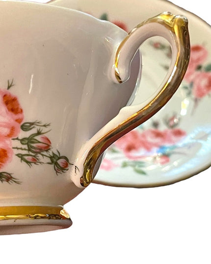 Sutherland England Tea Cup Saucer pastel pink floral flowers Fine Bone China
