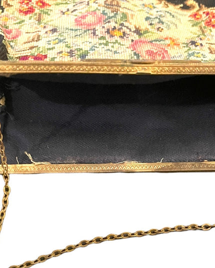 Antique Petite point Flowers Victorian ornate enameled purse blk onyx handmade