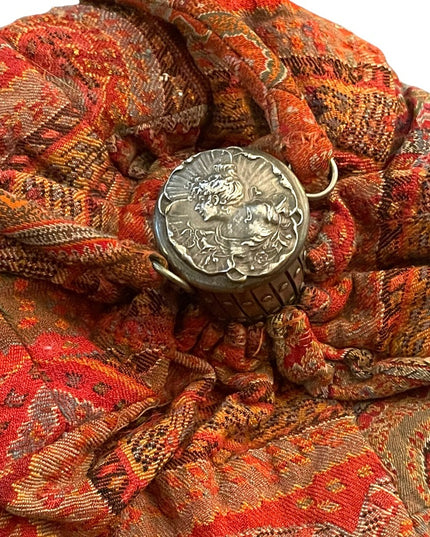 Antique French Gibson girl cameo red tapestry bag Reticule 1890s ornate wristlet