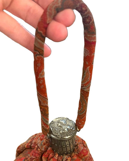 Antique French Gibson girl cameo red tapestry bag Reticule 1890s ornate wristlet