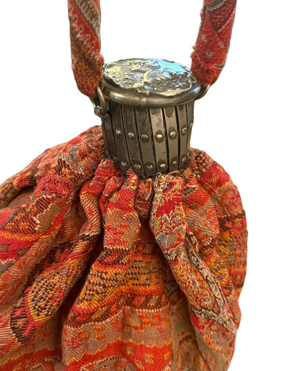 Antique French Gibson girl cameo red tapestry bag Reticule 1890s ornate wristlet