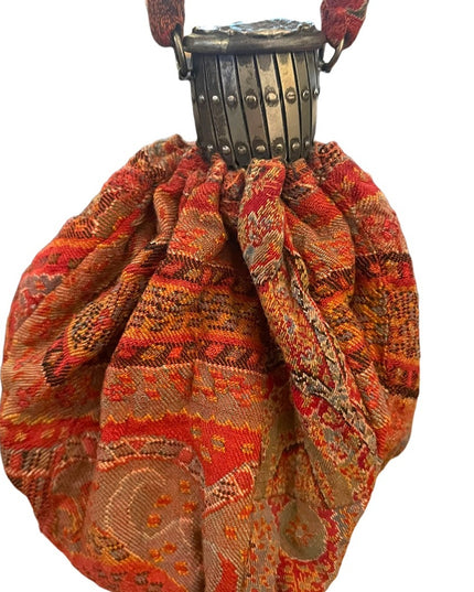 Antique French Gibson girl cameo red tapestry bag Reticule 1890s ornate wristlet