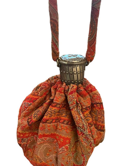 Antique French Gibson girl cameo red tapestry bag Reticule 1890s ornate wristlet