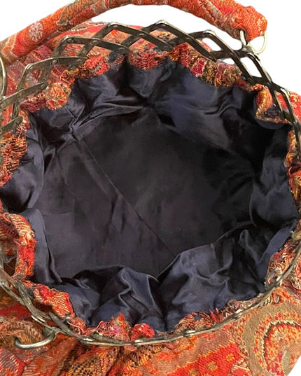 Antique French Gibson girl cameo red tapestry bag Reticule 1890s ornate wristlet