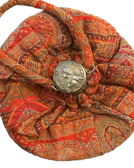 Antique French Gibson girl cameo red tapestry bag Reticule 1890s ornate wristlet