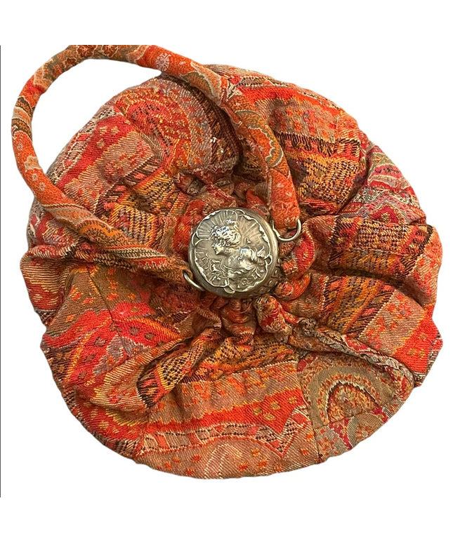 Antique French Gibson girl cameo red tapestry bag Reticule 1890s ornate wristlet