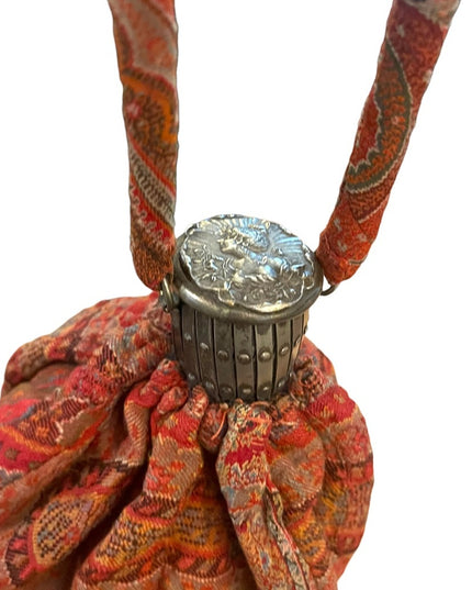 Antique French Gibson girl cameo red tapestry bag Reticule 1890s ornate wristlet