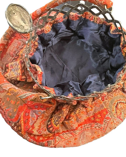 Antique French Gibson girl cameo red tapestry bag Reticule 1890s ornate wristlet