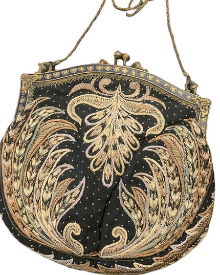 Antique Victorian Handmade Ornate cloissone enameled feather needlework purse