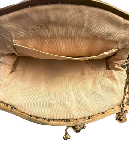 Antique Victorian Handmade Ornate cloissone enameled feather needlework purse