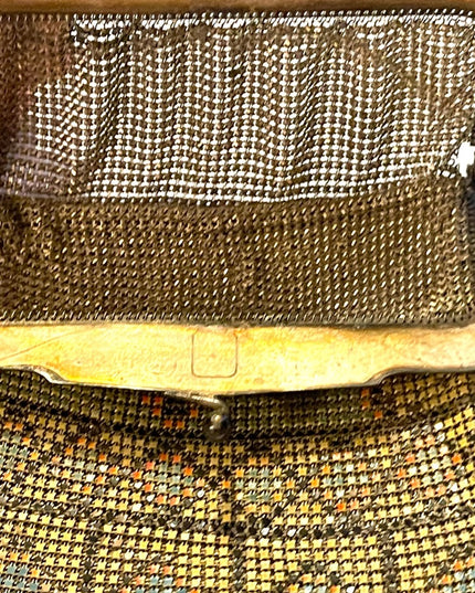 Antique 1900 Early ornate metal mesh geometric hand painted purse Art Deco