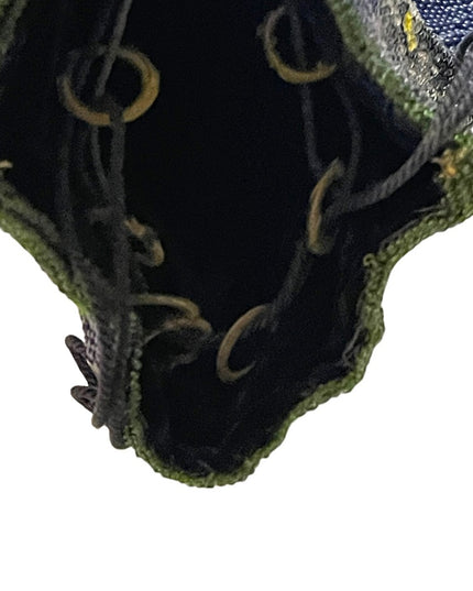 1880s Lg spectacular Victorian blue Micro Beaded Reticule Bag  floral purse