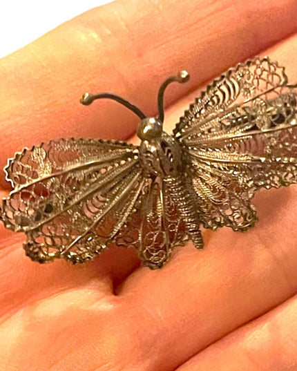 Antique Sterling silver Filagree Victorian Butterfly brooch