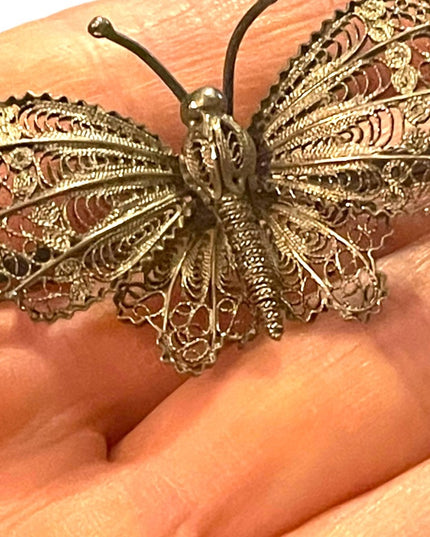 Antique Sterling silver Filagree Victorian Butterfly brooch