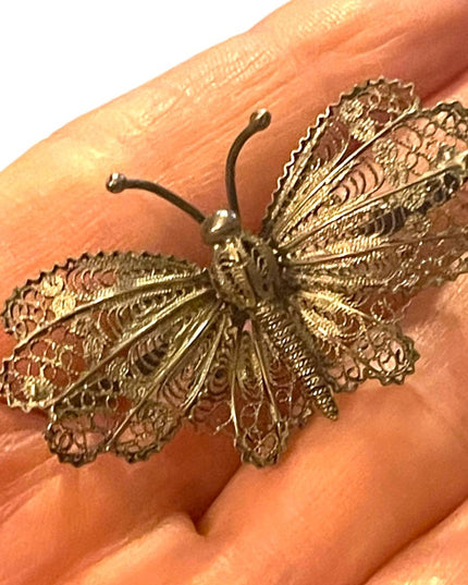 Antique Sterling silver Filagree Victorian Butterfly brooch