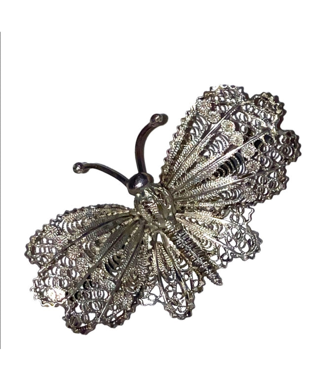 Antique Sterling silver Filagree Victorian Butterfly brooch