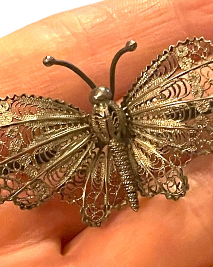 Antique Sterling silver Filagree Victorian Butterfly brooch