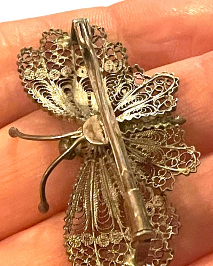 Antique Sterling silver Filagree Victorian Butterfly brooch