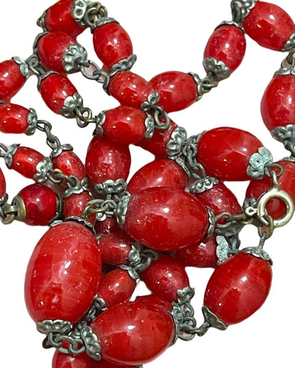 Antique Italian Red Murano Glass bead necklace