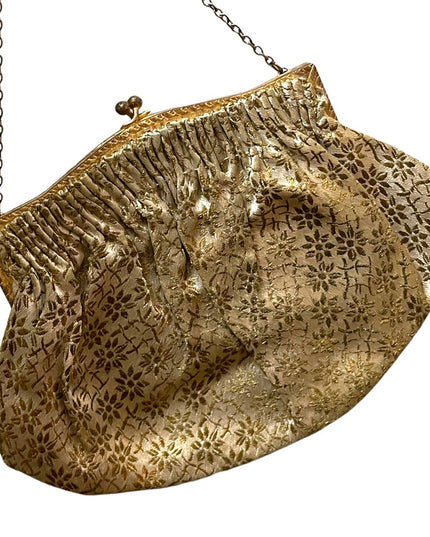 Antique Gold cream flower print gold ornate purse France