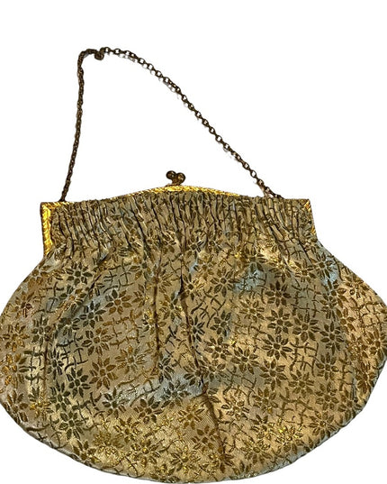 Antique Gold cream flower print gold ornate purse France