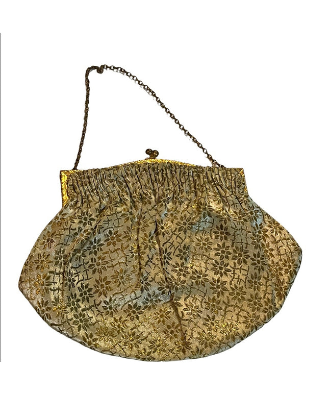 Antique Gold cream flower print gold ornate purse France