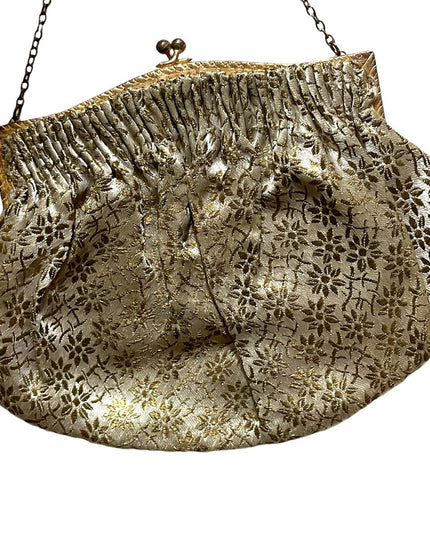 Antique Gold cream flower print gold ornate purse France