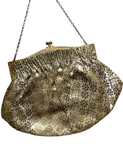 Antique Gold cream flower print gold ornate purse France
