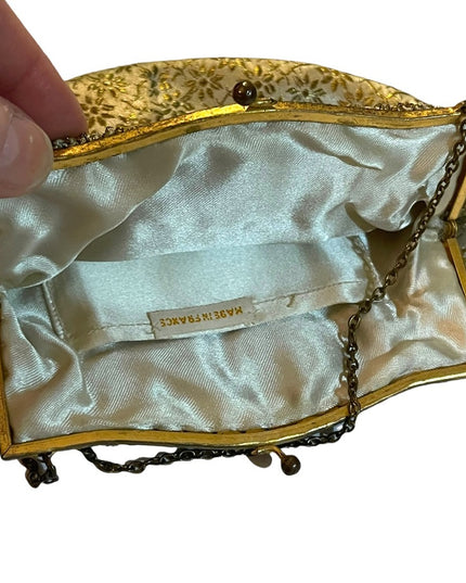 Antique Gold cream flower print gold ornate purse France