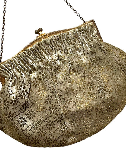 Antique Gold cream flower print gold ornate purse France
