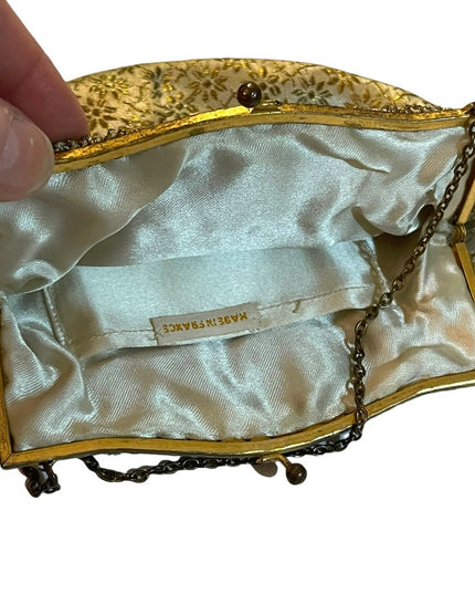 Antique Gold cream flower print gold ornate purse France