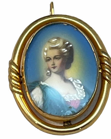 Vintage 14k GF gold handpainted Cameo brooch