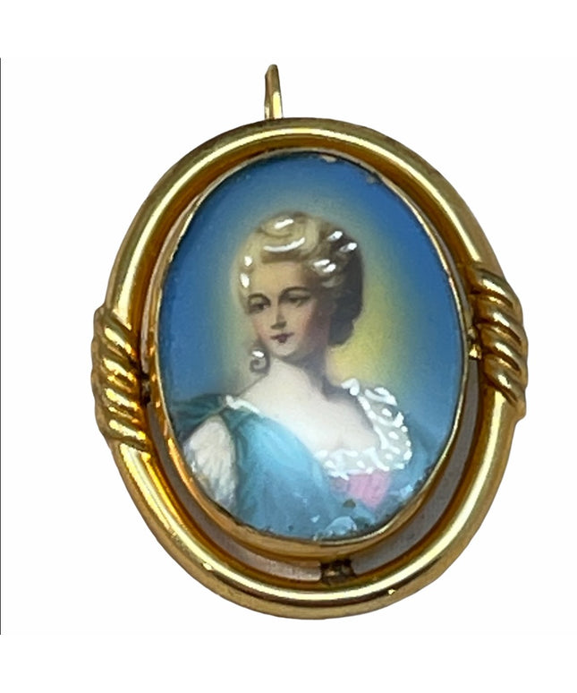 Vintage 14k GF gold handpainted Cameo brooch