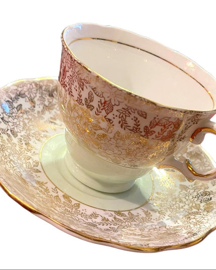 Vintage Colclough tea cup and saucer pastel green floral floral England gold