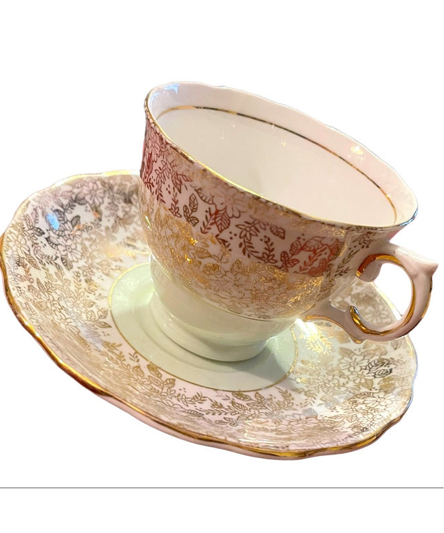 Vintage Colclough tea cup and saucer pastel green floral floral England gold