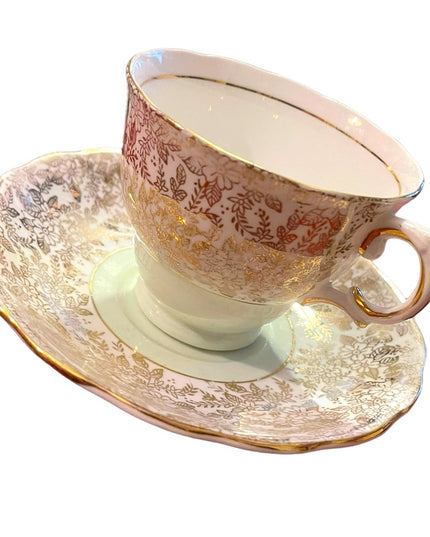 Vintage Colclough tea cup and saucer pastel green floral floral England gold