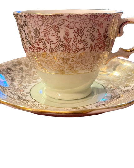 Vintage Colclough tea cup and saucer pastel green floral floral England gold