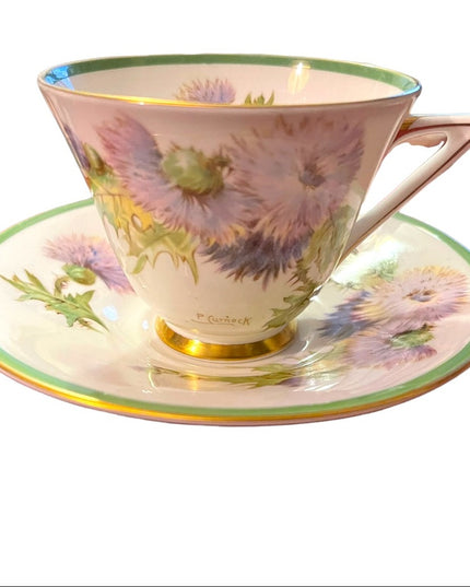 Royal Doulton England Tea Cup Saucer thistle floral flowers Fine china Vintage