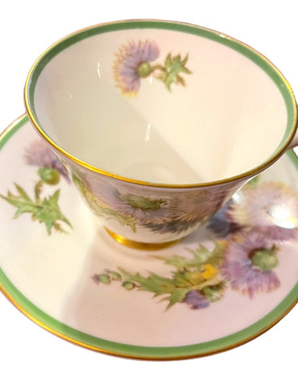 Royal Doulton England Tea Cup Saucer thistle floral flowers Fine china Vintage