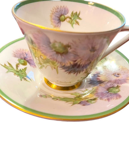 Royal Doulton England Tea Cup Saucer thistle floral flowers Fine china Vintage